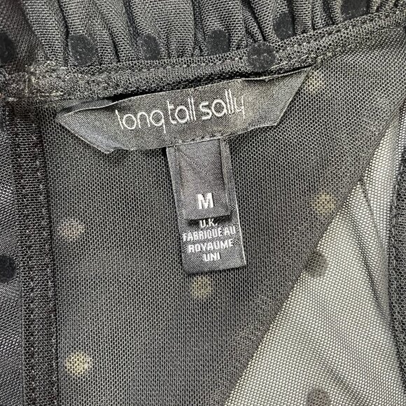 Long Tall Sally Black Sheer Polka Dot Neck Jersey Long Sleeve Top Size M - Picture 13 of 14